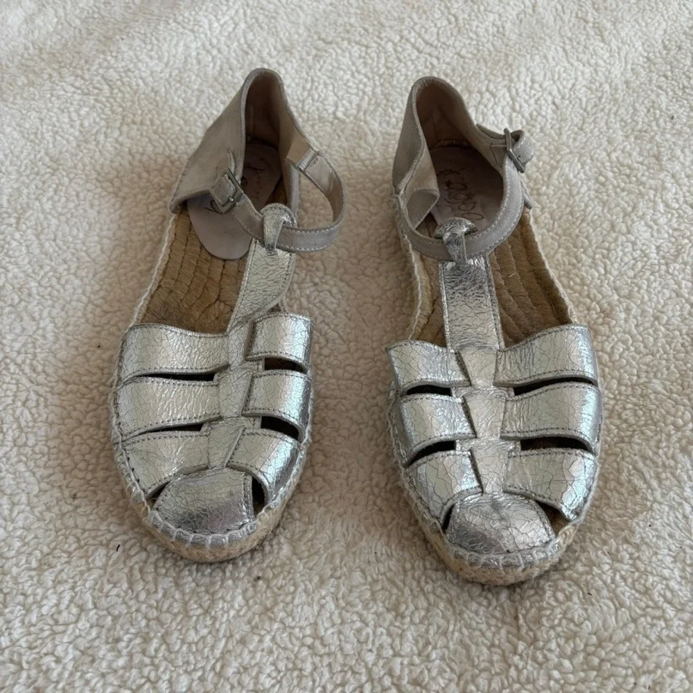 Lagoa Espadrilles Women's 38 Silver metallic leather Made in Spain